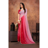 Pink chiffon embroidered saree with unstitched blouse (5.5mtr), intricate design on display