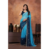 Light Blue chiffon embroidered saree with unstitched blouse, intricate patterns for traditional Indian wear