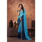 Light blue chiffon embroidered saree with unstitched blouse (5.5Mtr), elegant embellishments on traditional Indian attire