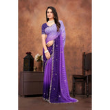Purple chiffon embroidered saree with unstitched blouse (5.5mtr), elegant women's traditional Indian wear