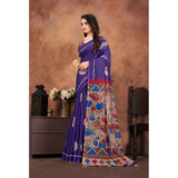 Purple linen printed saree with unstitched blouse (5.5mtr), vibrant traditional Indian wear for women