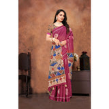 Purple linen printed saree with unstitched blouse (5.5mtr), vibrant Indian wear for women