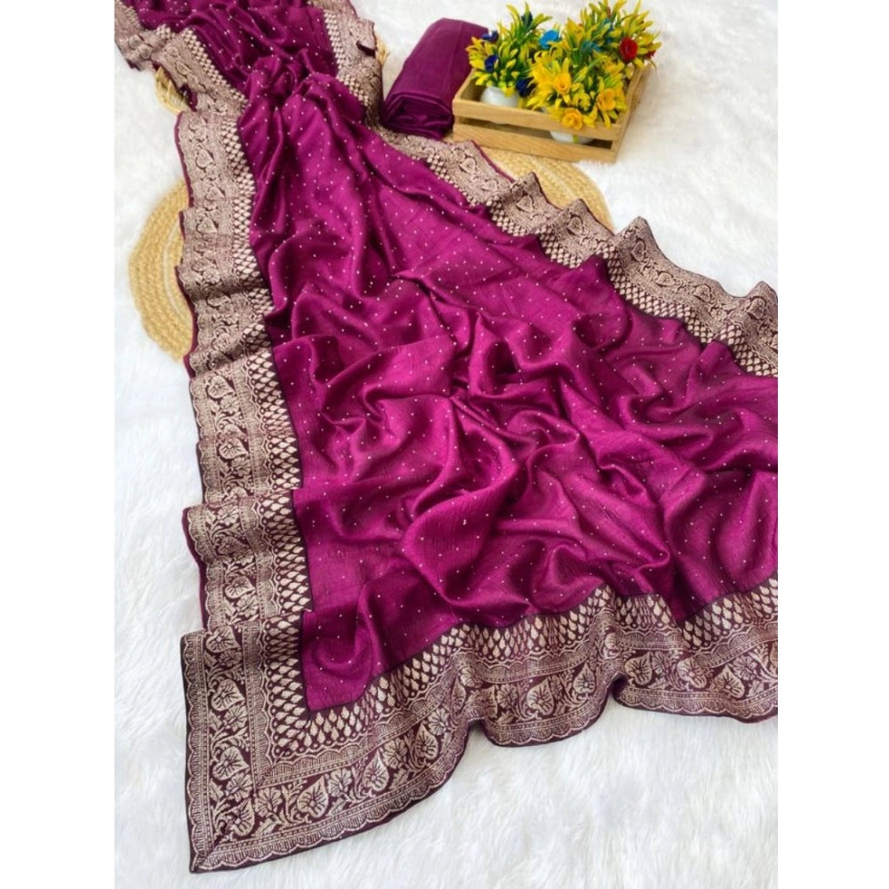 Purple silk embroidered saree with unstitched blouse (5.5Mtr), intricate design for traditional Indian wear