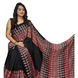 Black satin printed saree with unstitched blouse (5.5mtr) - elegant women's fashion accessory