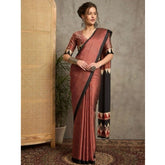 Black satin printed saree with unstitched blouse (5.5mtr)