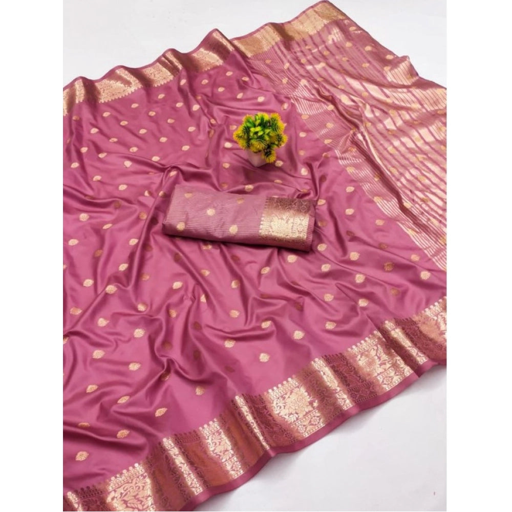 Pink jacquard silk saree with unstitched blouse (5.5mtr), intricate jacquard woven design for traditional Indian wear