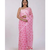 Pink linen printed saree with unstitched blouse (5.5mtr), traditional Indian attire for women