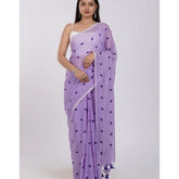 Purple linen printed saree with unstitched blouse (5.5mtr), vibrant design on display