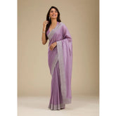 Purple silk embroidered saree with unstitched blouse (5.5mtr), intricate embellishments on traditional Indian wear