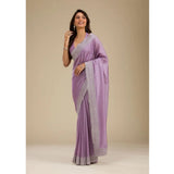 Purple silk embroidered saree with unstitched blouse (5.5mtr), intricate embellishments on traditional Indian wear