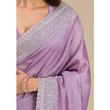 Purple silk embroidered saree with unstitched blouse (5.5mtr), intricate designs on luxurious fabric