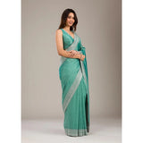 Light green silk embroidered saree with unstitched blouse (5.5Mtr) - elegant Indian women's traditional wear
