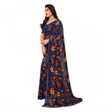 Blue Georgette printed saree with unstitched blouse, 5.5Mtr length on mannequin