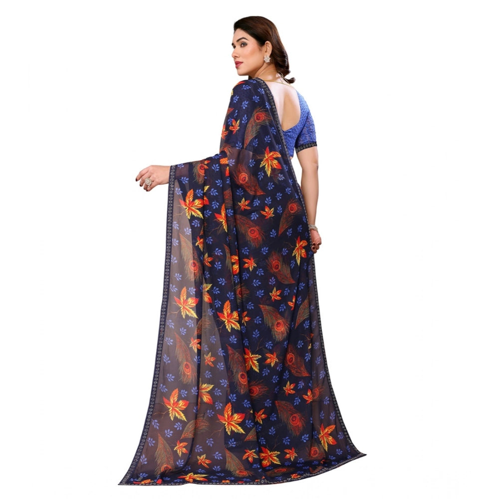 Blue Georgette printed saree with unstitched blouse, 5.5mtr, vibrant Indian traditional wear