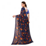 Blue Georgette printed saree with unstitched blouse, 5.5mtr, vibrant Indian traditional wear