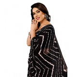 Women's Georgette Printed Saree With Unstitched Blouse 5.5Mtr (Black)