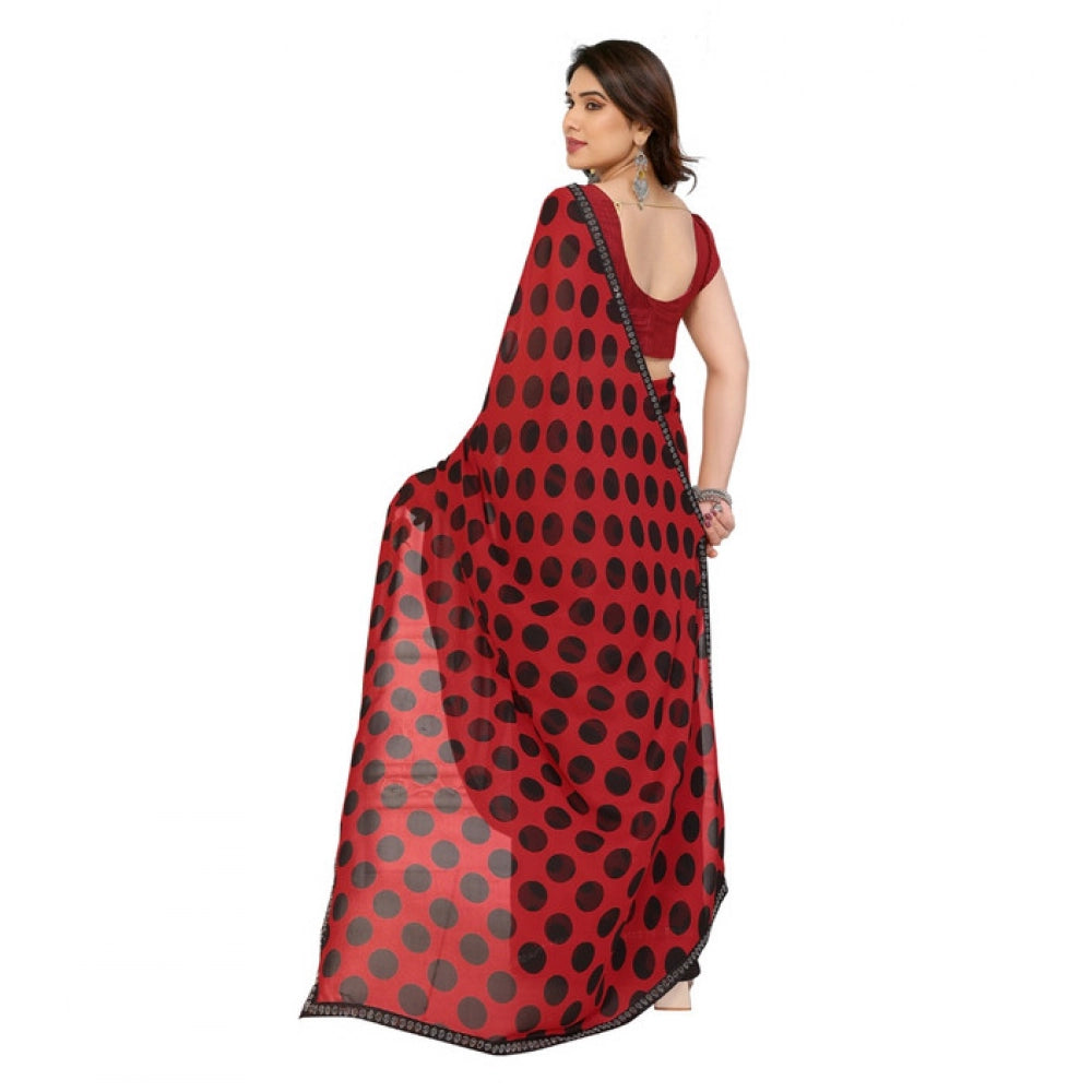 Red georgette printed saree with unstitched blouse (5.5mtr), intricate design for traditional Indian wear