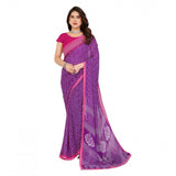 Purple Georgette printed saree with unstitched blouse (5.5Mtr), elegant Indian women's wear on mannequin