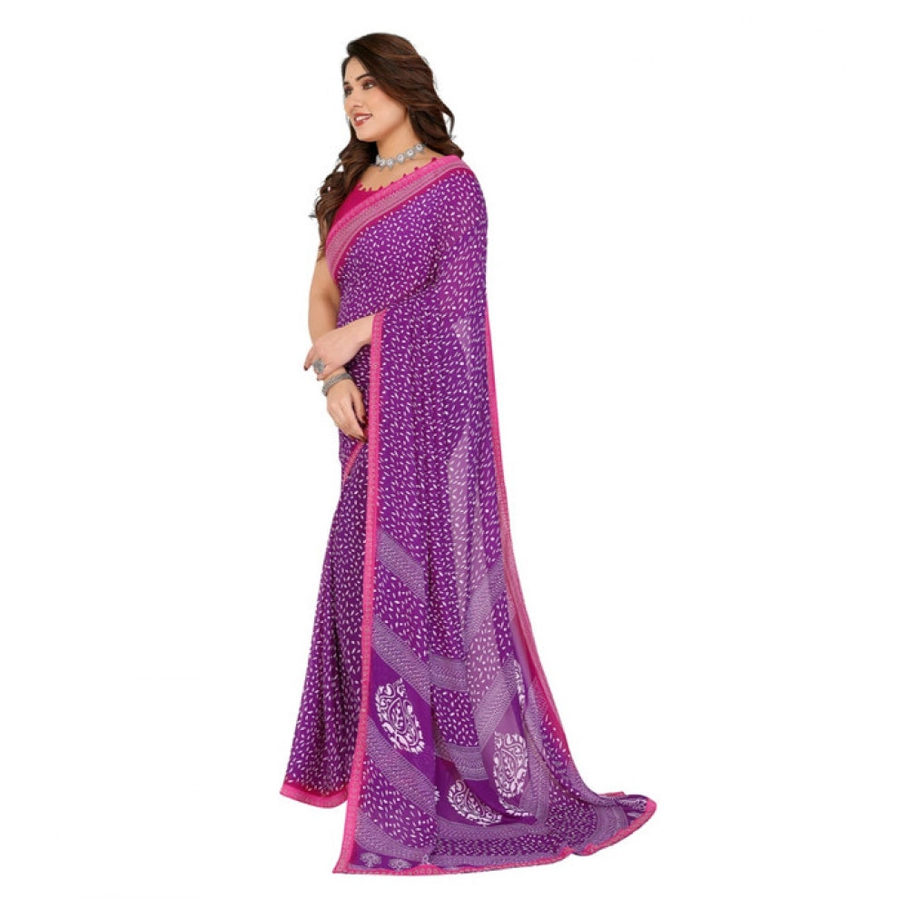 Purple Georgette printed saree with unstitched blouse (5.5Mtr), vibrant pattern for traditional Indian wear