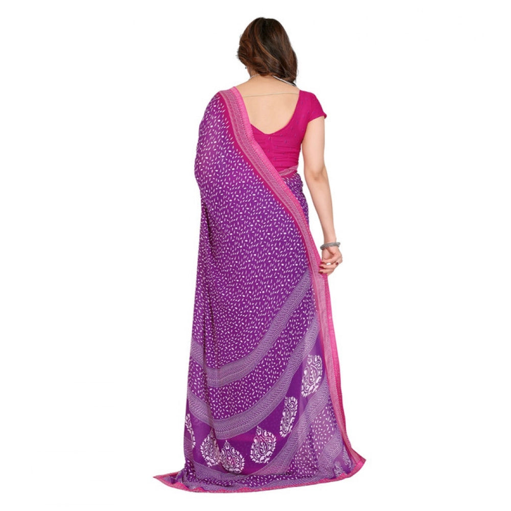 Purple georgette printed saree with unstitched blouse (5.5mtr), vibrant traditional Indian wear