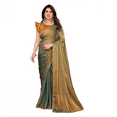 Green Georgette printed saree with unstitched blouse (5.5mtr), women's traditional Indian wear on mannequin