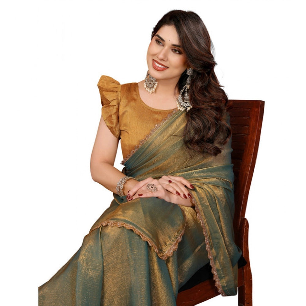 Green Georgette printed saree with unstitched blouse (5.5mtr), traditional Indian wear on mannequin