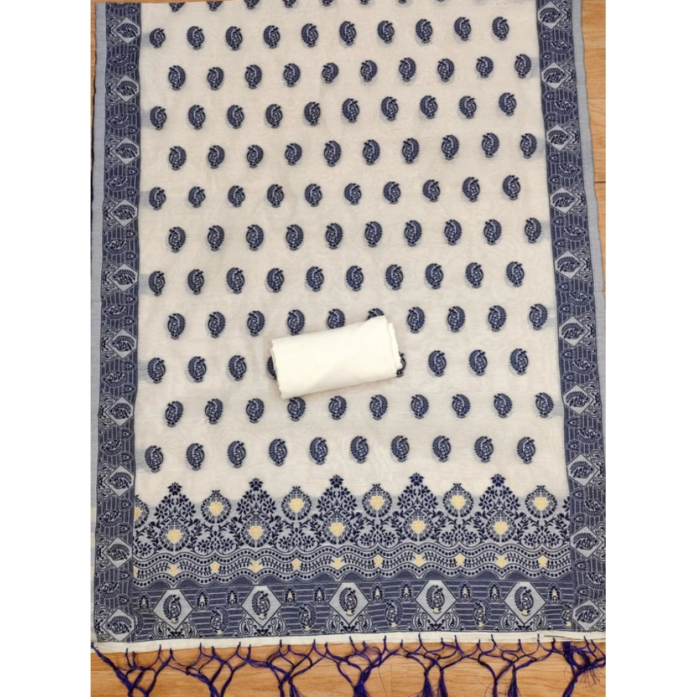 Navy Blue Banarasi Silk Printed Unstitched Salwar Suit & Dupatta (3m)