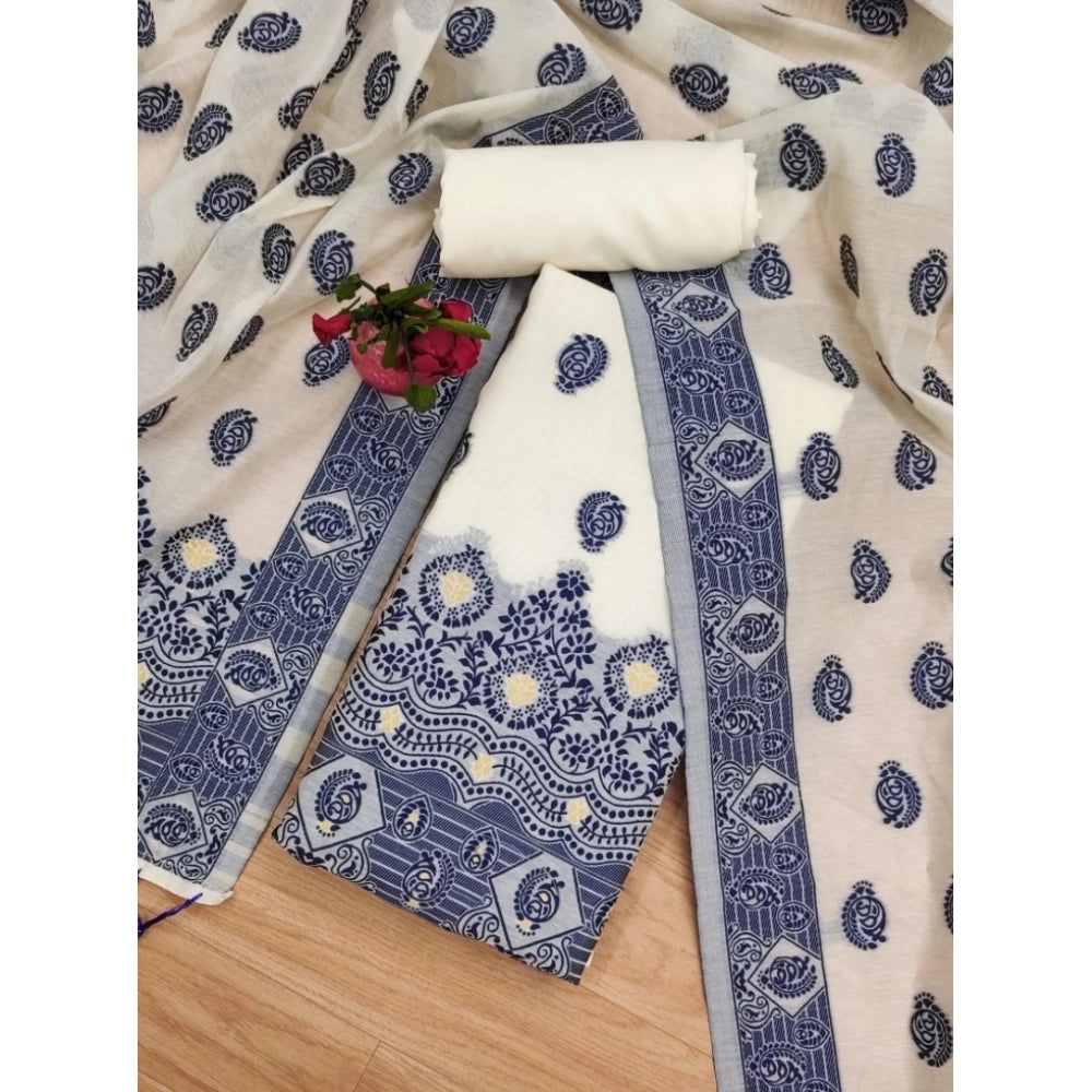 Navy Blue Banarasi Silk printed unstitched salwar suit with dupatta - 3mts, high-quality traditional Indian women's wear