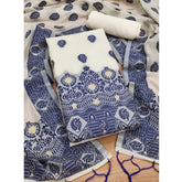 Navy Blue Banarasi Silk Printed Unstitched Salwar Suit with Dupatta (3m) - Women's traditional Indian attire on hanger