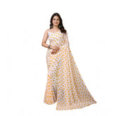 White-yellow Georgette printed saree with unstitched blouse (5.5mtr), traditional Indian wear for women