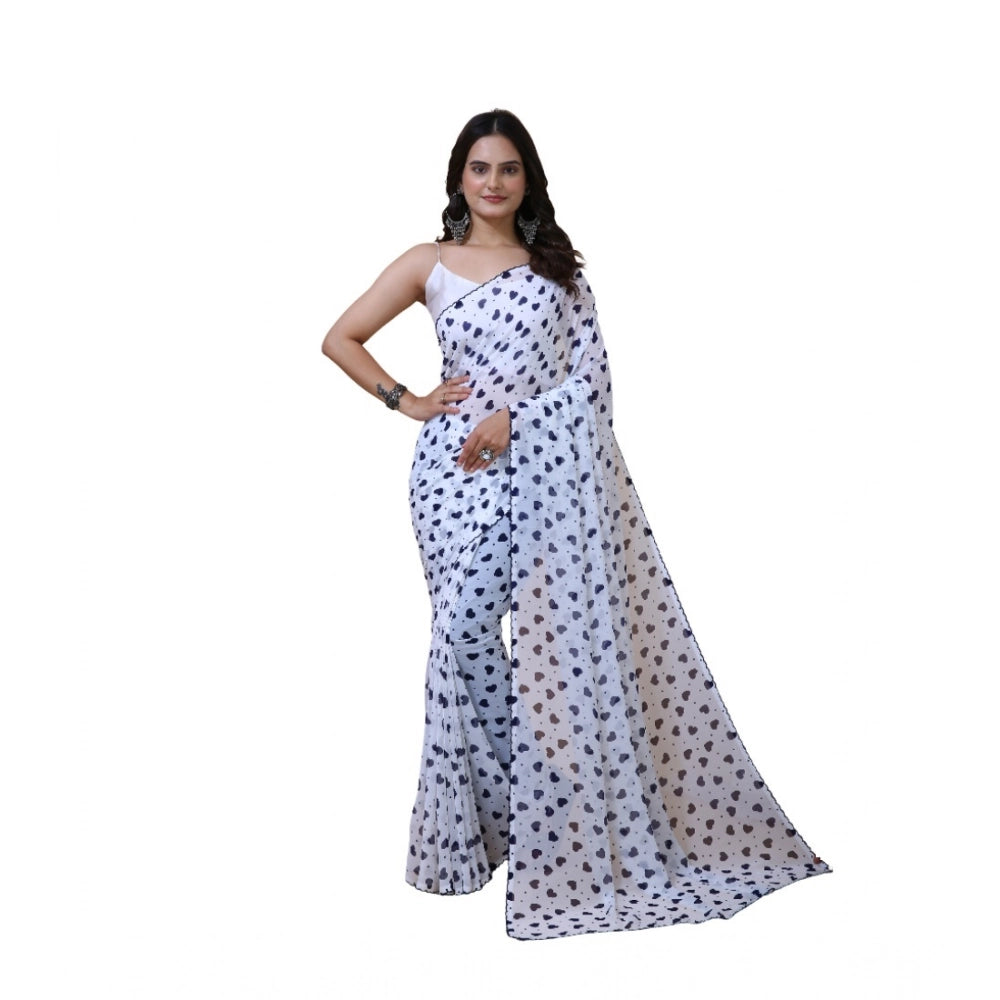 White-blue georgette printed saree with unstitched blouse (5.5Mtr), vibrant Indian fashion accessory