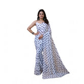 White-blue georgette printed saree with unstitched blouse (5.5Mtr), vibrant Indian fashion accessory