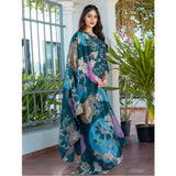 Women's Cotton Blend Printed Kurti With Pant Dupatta Set (Rama)