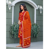 Maroon cotton blend printed kurti set with pant dupatta, V-neck, 3/4th sleeves, below knee length for women's fashion