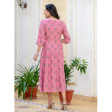 Women's rayon print with embroidery work wine knee-length A-line kurti
