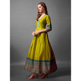 Women's Cotton Blend Printed Anarkali Gown (Green)
