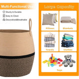 Beige Black cotton Matka basket (14x12 inches), versatile organizer for living room, kitchen & kids toys storage