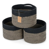Cotton 9x7 Inch Pack of 3 Storage Basket For Clothes (Black-Beige)