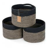 Black-Beige cotton 9x7 inch 3-pack storage baskets for clothes multi-purpose organization in living room, kitchen, bathroom, or kid's toys
