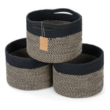 Cotton 9x7 Inch Pack of 3 Storage Basket For Clothes (Black-Beige)