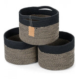 Black-Beige cotton 9x7 inch 3-pack storage baskets for clothes multi-purpose organization in living room, kitchen, bathroom, or kid's toys