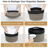 Black-Beige cotton 9x7 inch storage baskets pack of 3 for clothes organization