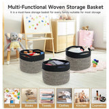 Black-Beige cotton 9x7 inch pack of 3 storage baskets for clothes - versatile organizer for bathroom, living room & kitchen