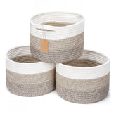 Kidi White cotton storage baskets (3 pack) for home organization, ideal for bathroom, living room & kitchen