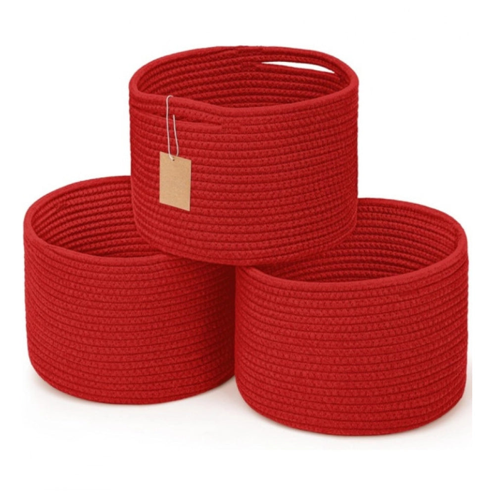 Red cotton 9x7 inch storage baskets (set of 3) - versatile organizer for living room, bathroom, or kids toys