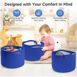 Cotton 9x7 Inch Pack of 3 Storage Basket For Clothes (Royal Blue)