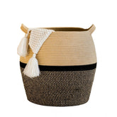 Cotton Matka 14x12 Inch Storage Basket For Clothes (Beige Black)