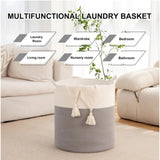 Cotton 12x14 Inch- 1 Pcs Storage Basket For Clothes (Gray-White)