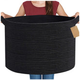 Cotton 14x12 Inch Pack of 1 Storage Basket For Clothes (Black)