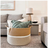 Cotton Dori 16x14 Inch Storage Basket For Clothes (Beige-Beige White)